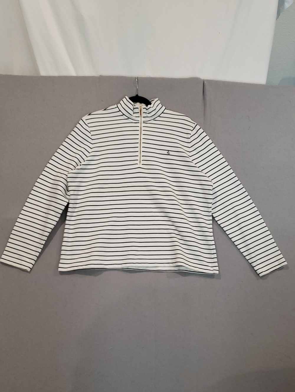Ralph Lauren White Long-Sleeve Half-Zip Top with Black Stripes
